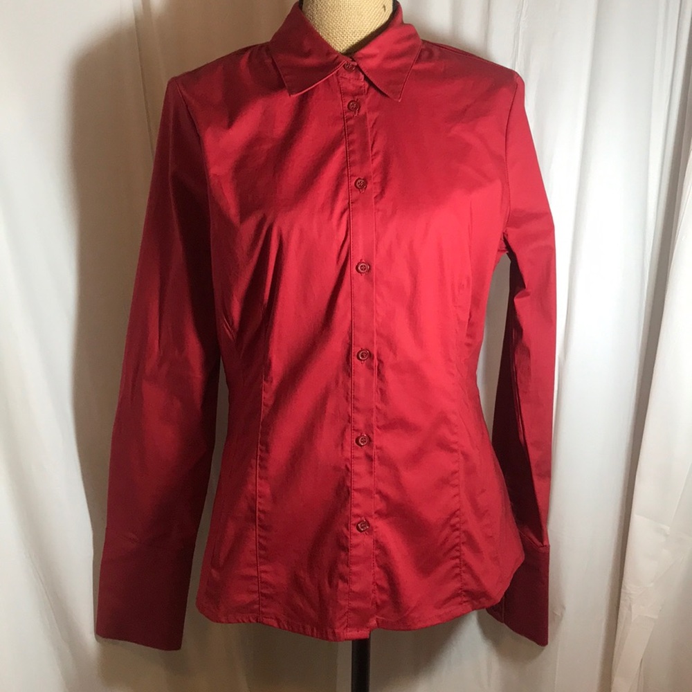 To the Max Crimson Button Down Career Blouse Large